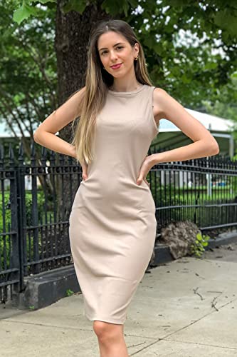 Image of PRETTYGARDEN Women's Summer Ribbed Bodycon Midi Dresses | Soft Stretchy Knit, Sleeveless Tank Dress, Slim Fitted, Elegant Spring Outfit for Work, Vacation Travel, Date Night, Party