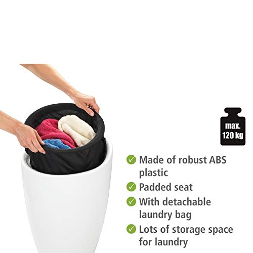WENKO Candy Bath Stool with Removable Laundry Bag, Plastic (ABS), White, Ø 36 x 50,5 cm - Image 4