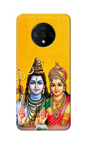 Image of PRINTFIDAA Lord Shiva Parvati Yellow Background Printed Designer Hard Back Case Cover for OnePlus 7T -(RP) MVN1008