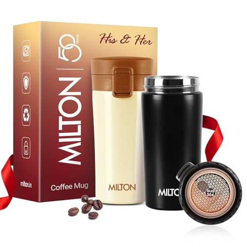 MILTON His N Her Gift Set I Thermosteel Vacuum Insulated Stainless Steel Couple Coffee Mug for Travel with Strainer, ISI Certified, Hot & Cold, Anti S