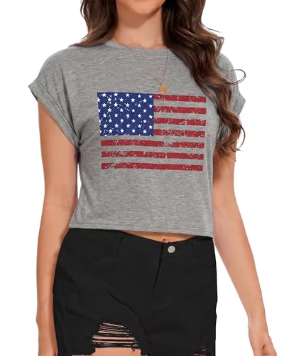 Image of Womens Crop Tops Summer Roll Cap Sleeve Cropped Tshirt Loose Fit Basic Tees
