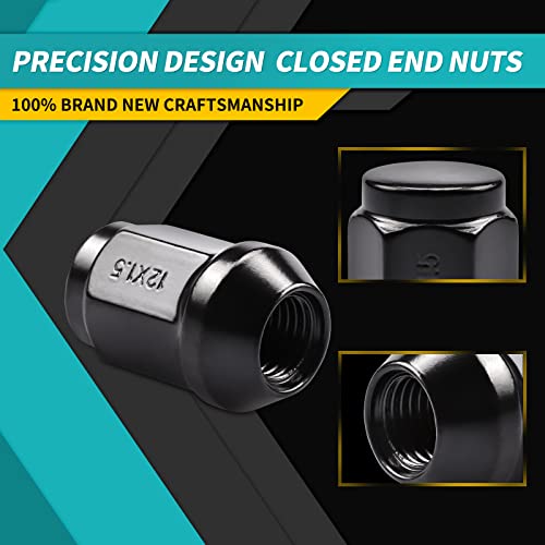 ZOFFI M12 x 1,5 schwarze Acorn Seat Radmuttern passend für die meisten Ford Fiesta Focus Fusion Alufelgen – 20Stück-Pack solide geschlossene M12 x 1,5 Radmuttern