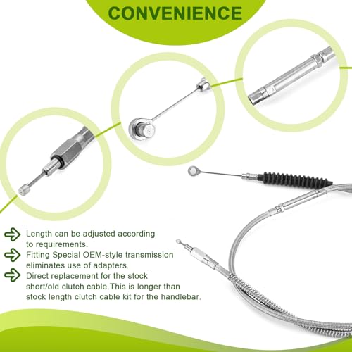 Image of Mofun Stainless Steel Braided Clutch Cable 74 11 /16 inch Extended Length Compatible with Harley Softail Fat Boy Slim 2007-2017, Fit Dyna Fat Bob Street Bob Touring Chrome