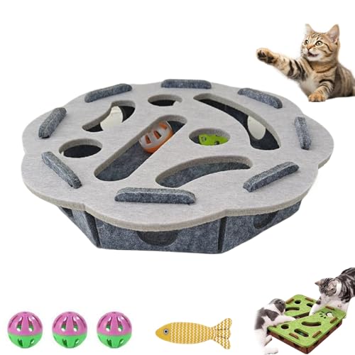 Cat Scratch Puzzle Enrichment Box, Cat Puzzle Felt Maze Box Cattoys, Interactive Cats Toys For Indoor, Nail File Scratch Enrichment Boxs With 3 Track Balls, Stimulate Kittern Energy Instincts (1pc-G)