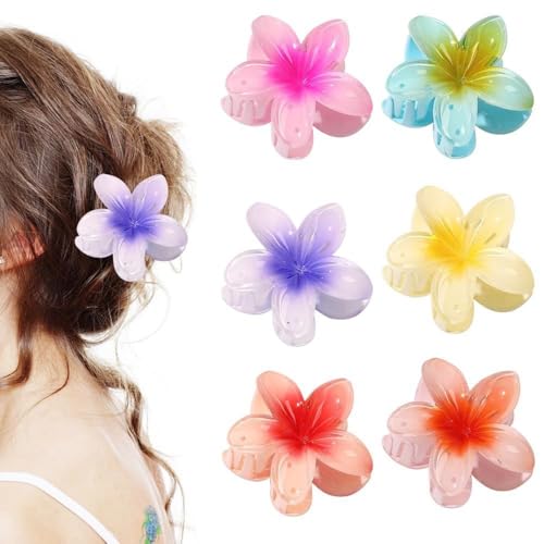 Aucuu 6 Pezzi Floreali Mollettone Capelli Grande,Pinze per Capelli Fiori Clip Artiglio da Donna, Mollettone con Fiore, Ciappo per Capelli Antiscivolo, Molletta Fiore Hawaii, Flower Hair Clips