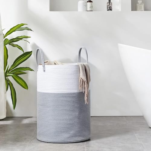 Image of Laundry Basket for Clothes | Cotton Rope Laundry Hamper with Handles | Foldable Woven Storage Basket for Bedroom & Living Room | Clothes, Toys & Blanket Organizer | 38 x 38 x 46 cm