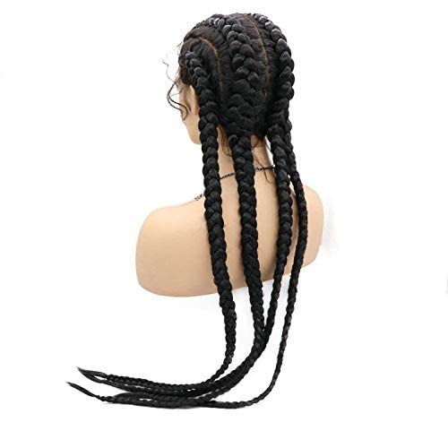 Long Black Braided Wigs for Black Women Soft Full Box Braids Glueless Lace Front Wigs with Baby Hair Natural Hairline Knotless Cornrow Braid Wig Synthetic Heat Resistant Fiber Cosplay Halloween 30Inch - Image 4