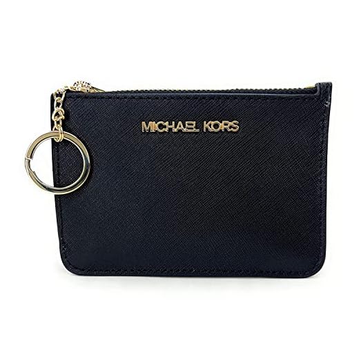 Michael Kors Jet Set Travel Small Top Zip Coin Pouch with ID Holder in Saffiano Leather (Black with Gold Hardware)