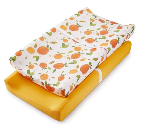 Image of Baby Changing Pad Cover, Changing Table Cover for Girls Boys, Ultra Soft Breathable, 2 Pack Orange Flavour & Orange