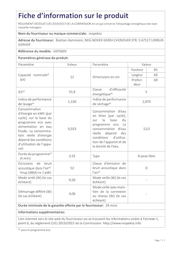 Respekta Geschirrspüler freistehend 60 cm weiß / Spülmaschine mit flexiblen Besteckkorb / 5 Programme / Startzeitvorwahl / 12 Maßgedecke / GSPS60V / leise 52 dB
