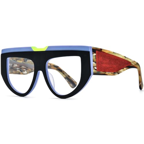 Image of HEPIDEM Multicolor Acetate Glasses Frame Women Oversize Vintage Round Eyeglasses Optical Spectacles 9271