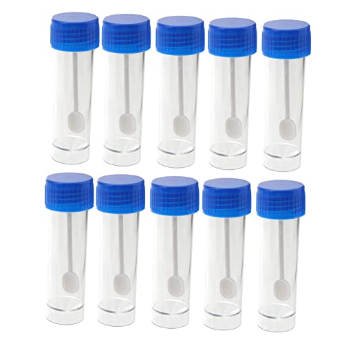 Stool Sample Collection Kit - 10 Pack - 25-30ml Small Plastic Containers with Screw-On Lids and Spoon - Ideal for Laboratory Medical Urine and Fecal Specimen - Individually Bagged