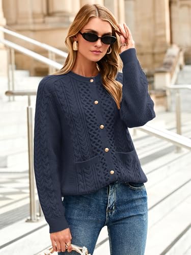 Glamaker Cable Knit Chunky Cardigan Sweater Long Sleeve Crew Neck Button Down Knit Fall Sweaters Trendy Outfits2