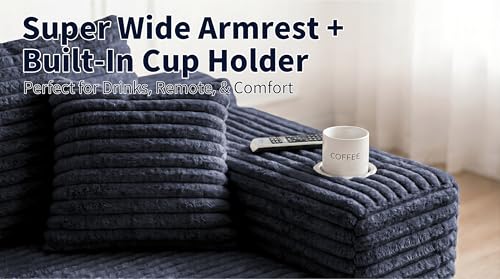 Image of Oversized Cloud Sectional Couches for Living Room, 122 inch U-Shaped 7 Seater Sofa Modular Boneless Couch with Chaise | Deep Seater | Cup Holder | Side Pocket | No-Assembly | Plus Corduroy, Dark Gray