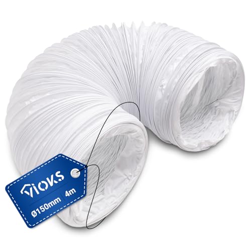 VIOKS Abluftrohr Dunstabzugshaube 4 Meter Lüftungsrohr 150mm Weiß PVC - Trockner Schlauch Verlängerung Klimaanlage Schlauch Dunstabzugshaube -...