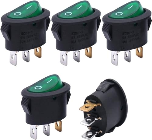 Mini interrupteur de bateau AC 125V 10A bipolaire SPST à voyant lumineux vert