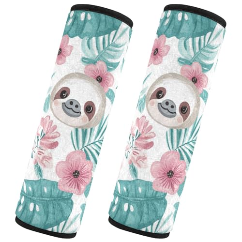 Seat Belt Covers 2 Pack Cartoon Sloth Car Seat Strap Covers Super Soft Pink Flowers Car Seat Neck Cover for Boys Girls Adults Babies S