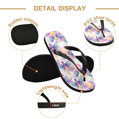ALAZA Colorful Moths Flip Flops for Women Fashion Beach Slippers Comfort Mens Flip Flops Non-Slip Rubber Shower Slippers Sandal for Hotel Travel Sport,XS3