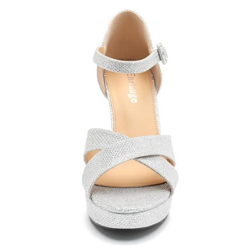 Enelauge Women's Platform Chunky High Heeled Sandals Open Toe Ankle Strap Block Heels Dress Bride Wedding Party Evening Shoes2
