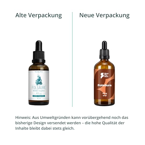 Folsäure MONO Tropfen 400 µg (5-MTHF, L-Methylfolat) | 50 ml | hoch dosiert | vegan | Made in Germany