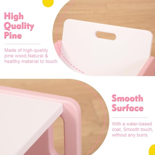 FUNLIO Montessori Beikosttisch und Stuhl-Set für Kleinkinder 1-3 Jahre, höhenverstellbar, Kinder-Tisch und Stuhl zum Lesen/Essen/Spielen, einfach aufzubauen - Rosa