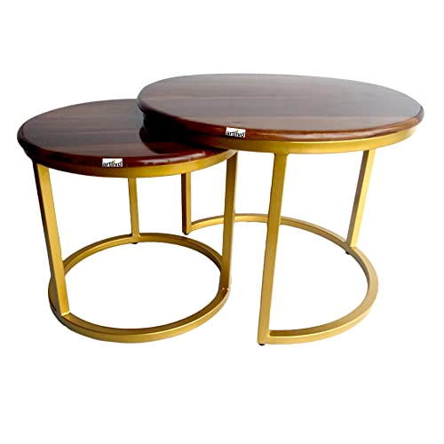 Image of Artlivo Solid Sheesham Wood Round Coffee Table - Set of 2 (22 /17 inch Dia) for Living|Drawing|Bedroom|Office|Balcony|Gift|Diwali|Wedding