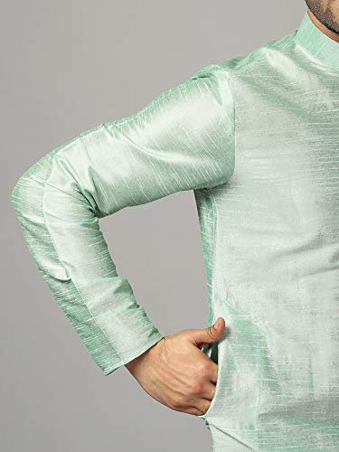 Image of Uri and MacKenzie Banarasi Dupion Silk Solid Kurta Churidar Pyjama Set for Men