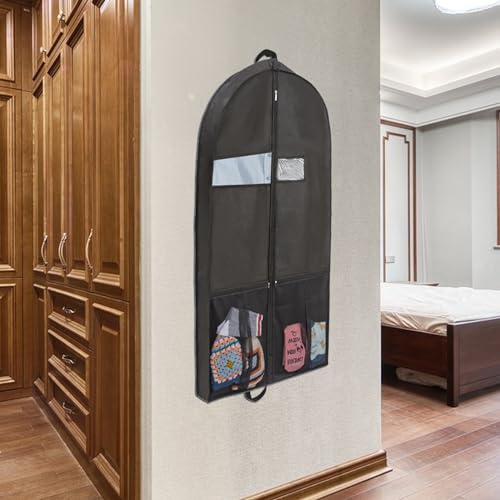 Dress Storage Bag Non-Woven Fabric Clothing Dust Cover Travel Garment with Clear PVC Window Waterproof Label Extra Large Mesh Pockets Foldable Black4