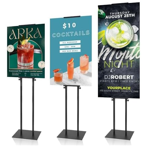 AceShow Poster Stands for Display, Poster Sign Holder Floor Stand with Heavy Duty Pedestal, Adjustable Height Sign Holder, Height Up to 80 inch, Double-Sided Signage with Non-Slip Mat (3 Pack) Cover