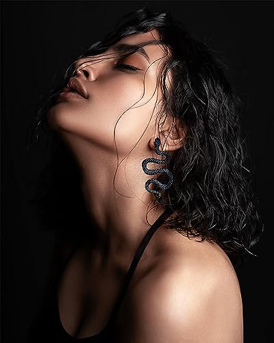 3 Pairs Snake Earrings Set - Gold, Silver, Black Punk Gothic Long Dangle Serpent Earrings - Curved Shaped Ear Studs - Accessories and Jewelry for Women4