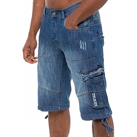 989Zé ENZO Mens Shorts EZS404 Raw Combat Cargo Pockets Casual Knee Length Denim Half Pants MSW 34 Cover