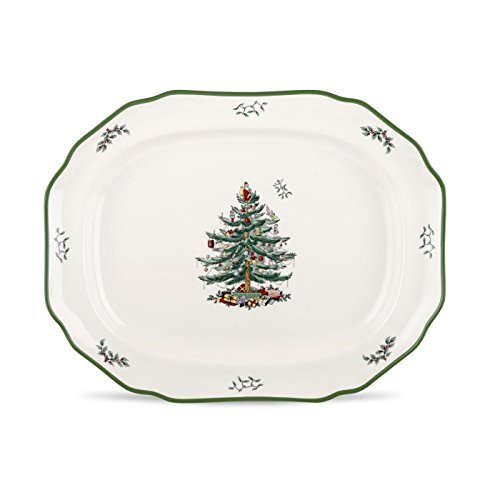 Spode Christmas Tree Collection 19' Sculpted Platter - Nostalgic Tree Design, Holiday Serving Tray for Christmas Dinners - Fine Porcelain, Dishwasher & Microwave Safe, Vintage-Inspired Tableware