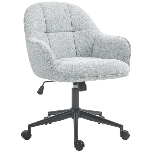 HOMCOM Fauteuil de Bureau Chaise de Bureau Design Contemporain Dossier Assise capitonnée Hauteur réglable pivotant 360° piètement Noir revêtement Tissu...
