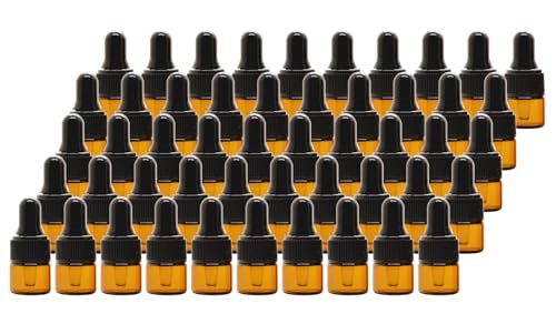 50 Pcs Mini Glass Dropper Bottle Lab Dropping Bottles Essential Oil Dropper Bottles Cosmetic Sample Vials Dropping Sample Containers Eye Dropper Dispenser (Black-Brown, 1ML)2