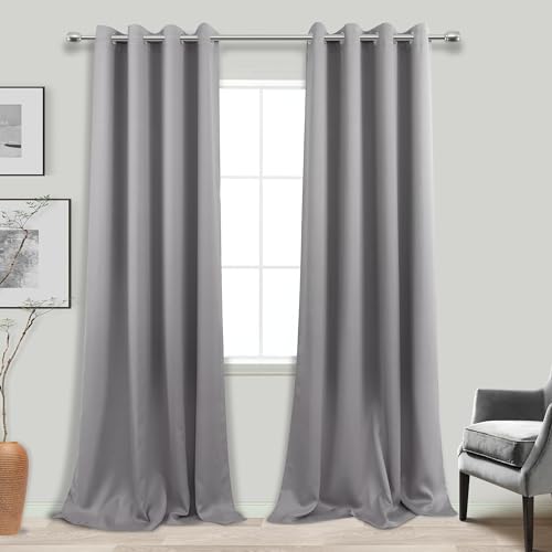 Image of Grey Grommet Insulated Thermal Room Darkening Blackout Curtains 52x108 Inches Long
