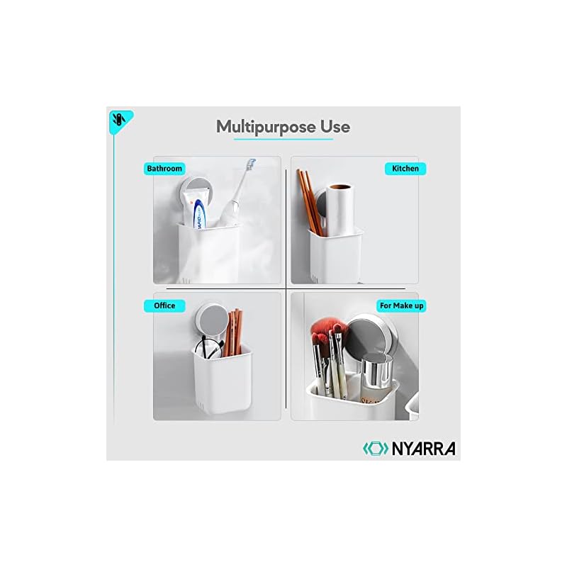 Nyarra Toothbrush Holder For Bathroom, Easy Wall Mount Magic Sticker Self Adhesive Multifunctional Organizer For Electric Toothbrush, Toothpaste(Nr-1358, acrylonitrile_butadiene_styrene, Pack Of 1) - Image 5