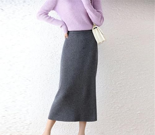 Women's Wool Knitted Versatile Solid Color Butt Hugging Straight Tube Skirt3