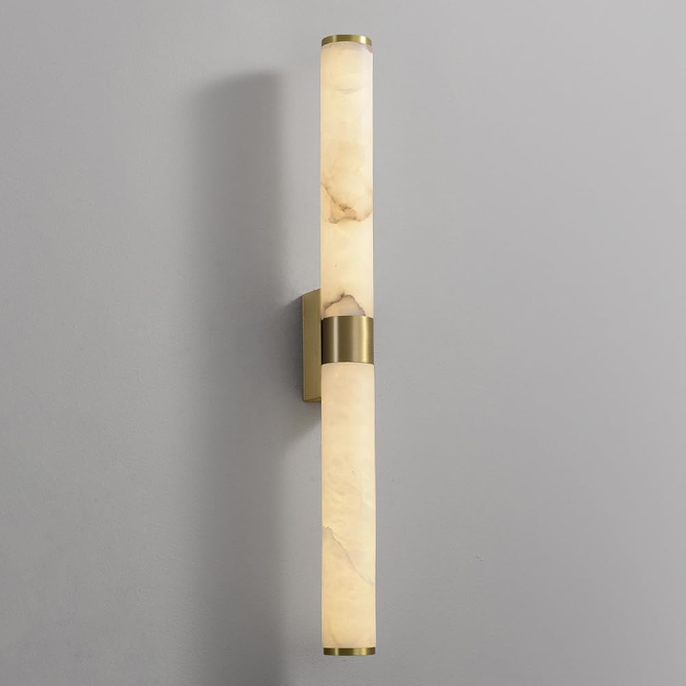 SSBHDM 15.7 Inch Cylindrical Alabaster Wall Light, Nordic Industrial Style Wall Lamp, Natural Marble Hardwired Wall Sconce, Restaurant Living Room Bedroom Decoration Light Fixtures