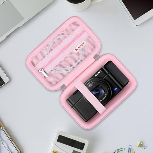 Image of Carrying Case for Sony RX100 VII / RX100 VI / RX100 V / RX100 IV / RX100 III Premium Compact Camera, Storage Holder Travel Bag with Zipper Mesh Pocket for Charging Cable, USB Card, Pink