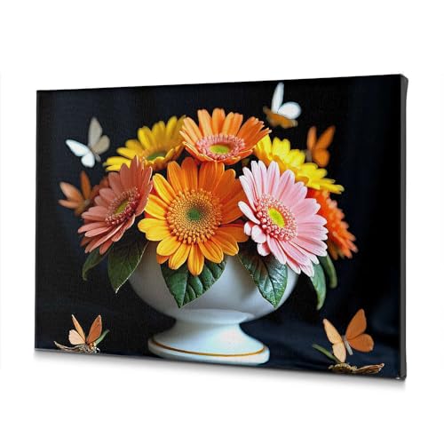 Toile fleurs vase blanc decoration murale chambre cadre tableau nature