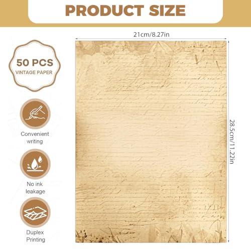 Image of Vintage Paper Sheets 50 Pack, 8.26 x 11 in Handmade Style Writing Paper for Letters, Art Projects, Invitations, Resumes, Crafts, Stationery, Home or Office Printing, Calligraphy Supplies