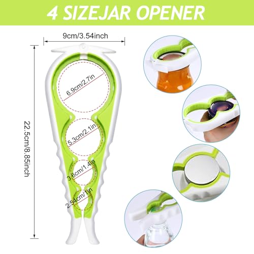 Image of 4 in 1 Jar Opener Multi-Function Bottle Opener Non Slip Remover Tool for Seniors with Arthritis and Anyone with Low Strength(White Green)