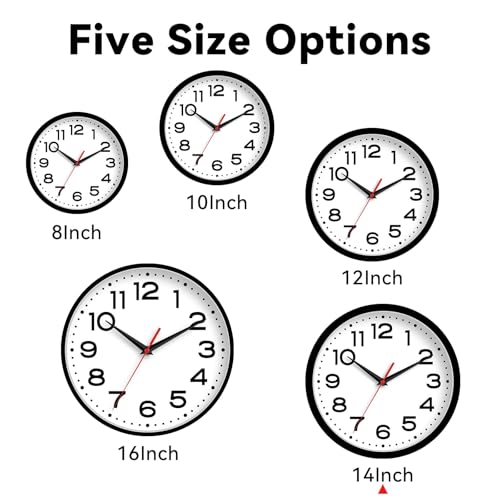 Roymnie Wall Clock 14 Inch Large Silent Non-Ticking Modern Clock Battery Operated Classic Simple Minimalist Analog Decorative for Kitchen, Living Room,Office, Bedroom, Bathroom (Black)