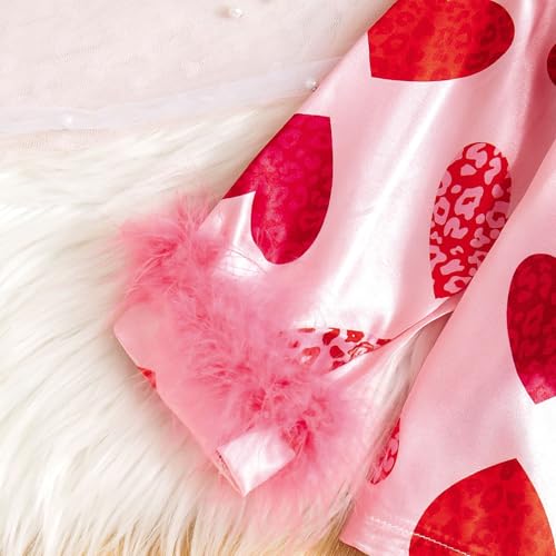 Kids Girls Satin Silk 𝐏ajamas Set Cute Heart Lightweight Button Long Sleeve 𝗦leepwear Elastic Waist Pants Set3