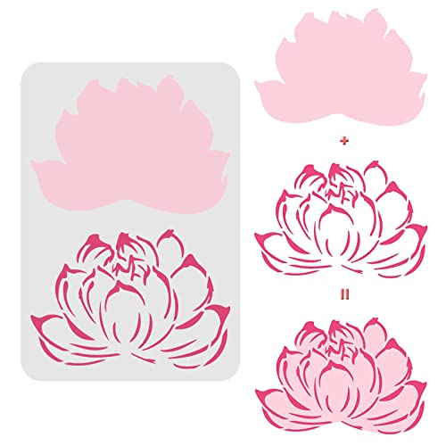 FINGERINSPIRE Pochoir Lotus en Couches 29.7x21cm Pochoir Fleur de Lotus en Plastique Pochoir Fleur de Lotus Motif Fleur Pochoir Réutilisable pour Peinture sur Bois, Sol, Mur et Carrelage Cover