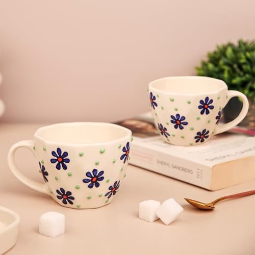 Image of Cups & Mugs - Coffee Mugs Set of 2 - Tea Cup - Ceramic Coffee Cup, Elegant Gift Pack, Microwave and Dishwasher Safe, Stylish Modern Design for Home & Office,BlueBrew Cup