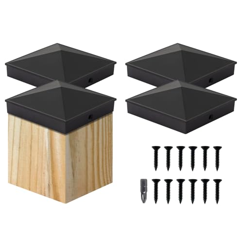Image of VIVIDA 4 inch x 4 inch Aluminum Post Caps, Black Fence Cap ONLY for Actual 4 inch x 4 inch Wood Posts(NOT Fit Actual 3.5 inch x 3.5 inch Posts), Waterproof Matte Powder Coated, Screw & Driver Bit Included, 4 Pack