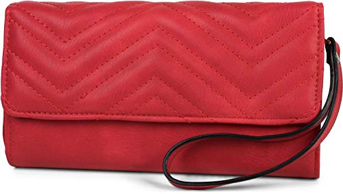 Preisvergleich Produktbild styleBREAKER Damen Portemonnaie mit gestepptem Umschlag, Handschlaufe und Druckknopf, Geldbörse 02040123, Farbe:Rot