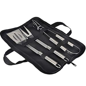 GQC BBQ Grill Tool Set, RVS Barbecue Grilling Gebruiksvoorwerpen Kit met Draagtas, Spatel, Tang en Vork BBQ Tool Accessoires voor BBQ Koken Outdoor Camping
