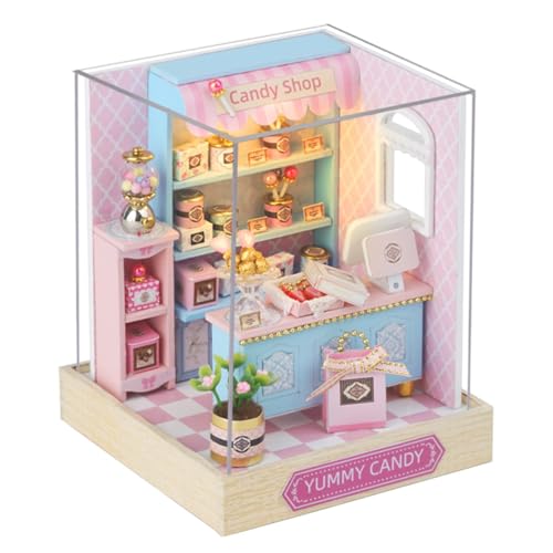 OZJAY DIY Miniature House Kit with Dust Proof Cover, 1:24 Scale Creative Room Mini DIY Wooden Dollhouse Miniature Kit for Adults Teen - Yummy Candy